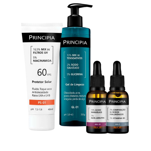 KIT Pele Oleosa - ÁCIDO GLICÓLICO + ÁCIDOS HIALURÔNICOS + GEL DE LIMPEZA GL-01 350G + PROTETOR SOLAR PS-01 FPS 60